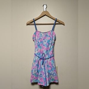 Seawaves Floral Swim Romper Playsuit - Pink & Blue, Size 8